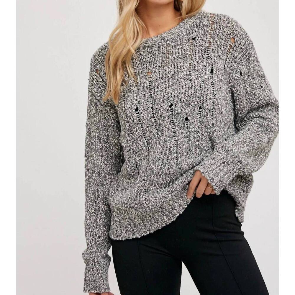 NEW URBAN THREADS distressed knit pullover sweater in grey